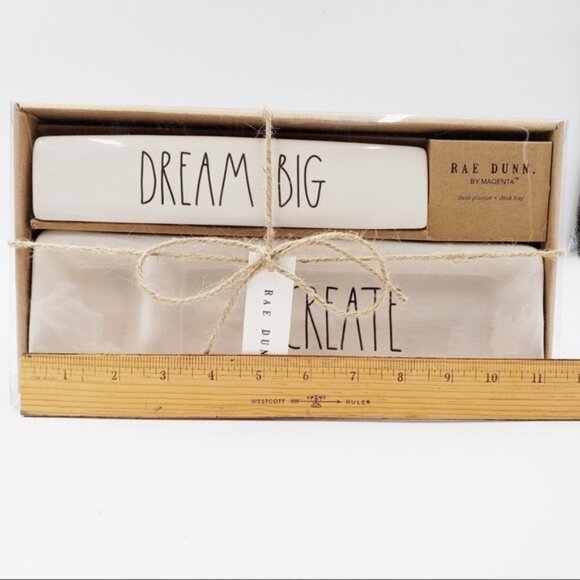 NWT - Rae Dunn Ceramic Desk Set "Dream Big / Create" Tray and Desk Plaque - Picture 2 of 2